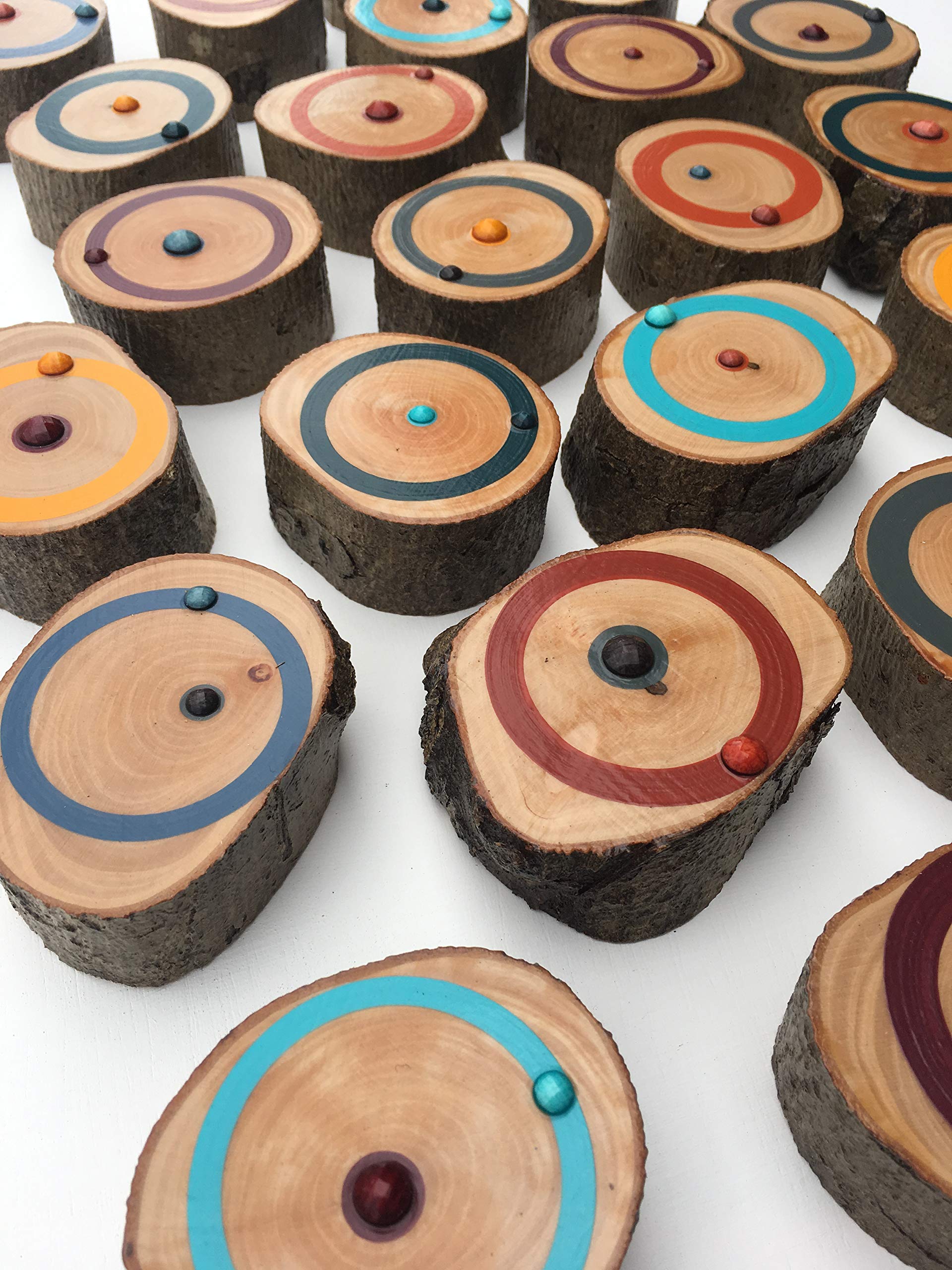 Hand-Painted Wood Slice Art with Crystal Accents - Abstract Tree Ring Wall Decor for Living Room, Bedroom & Office