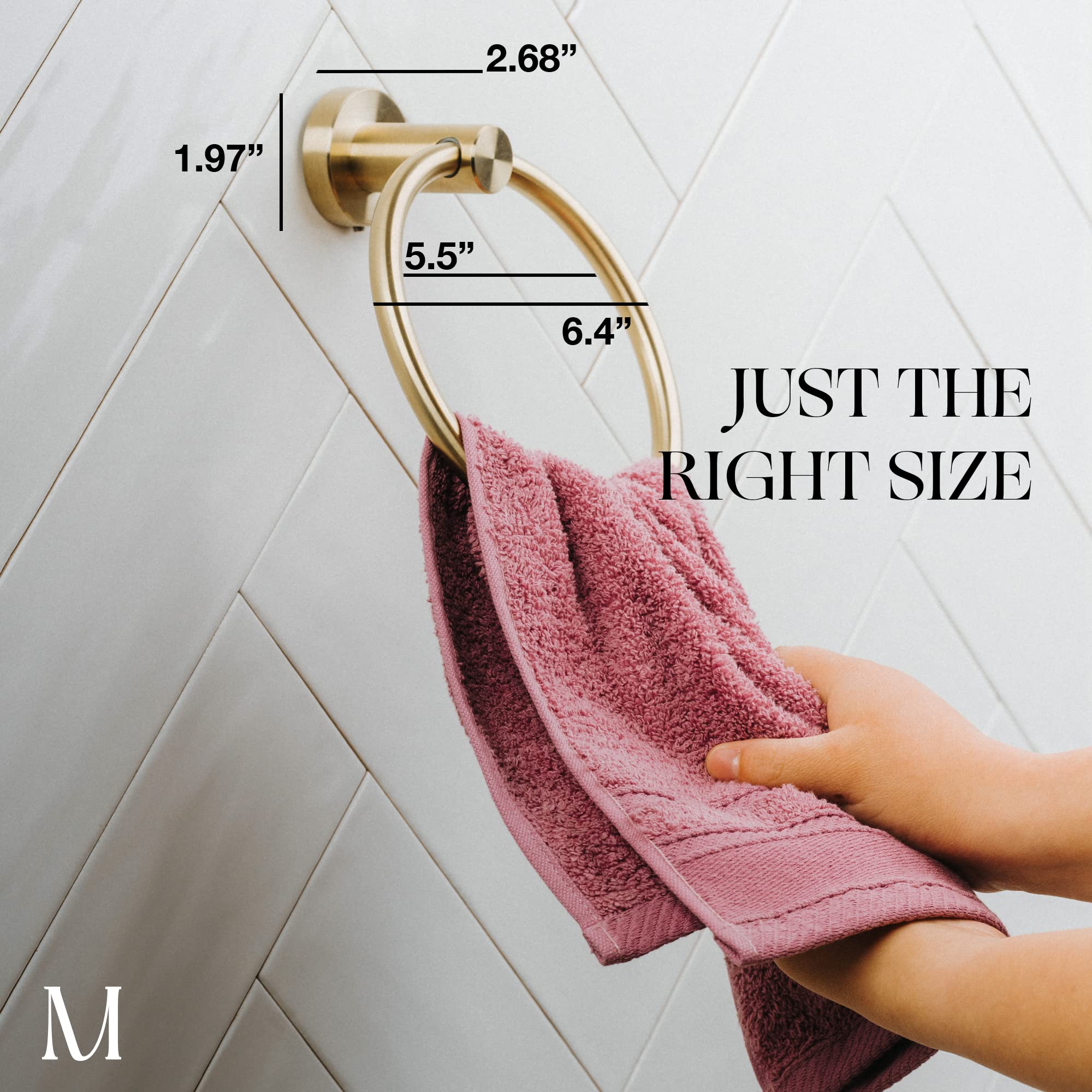 Marmolux Acc Brushed Gold Towel Ring - Modern Stainless Steel Bathroom Towel Holder - Round Hand Towel Hanger for Bathroom, Kitchen & Guest Room Decor