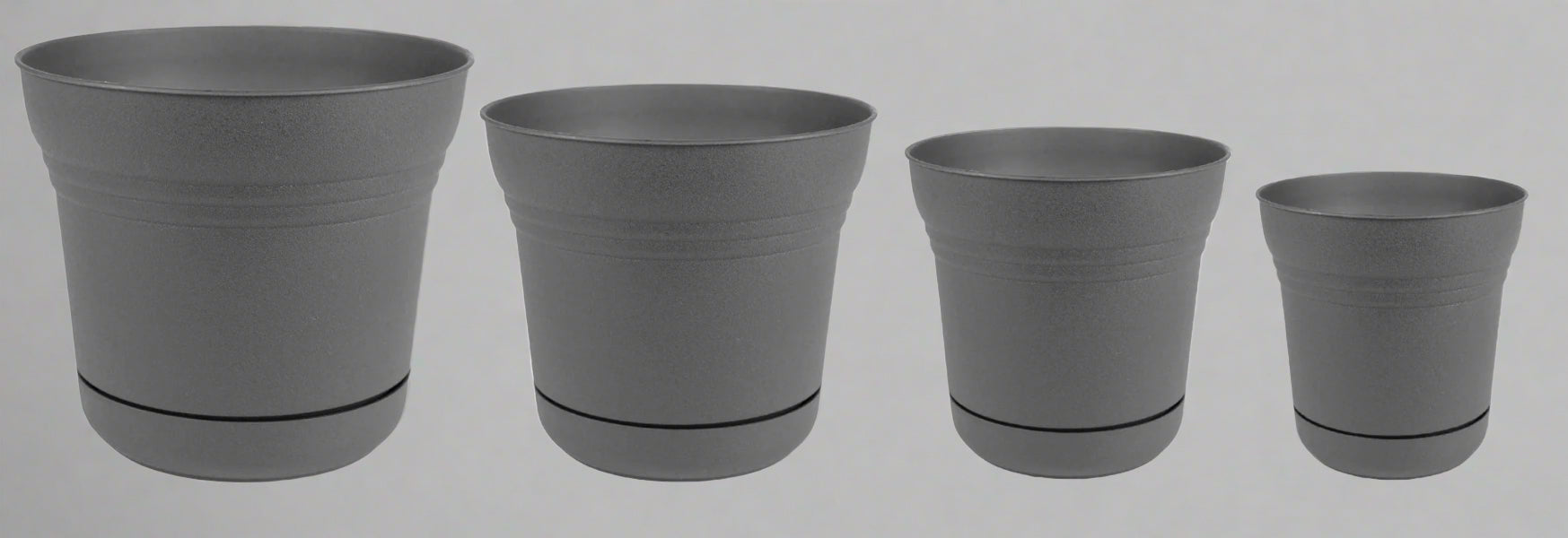4 Piece Flower Pot & Saucer Set - 5, 7, 10, 12 Inch Gray Lightweight Plastic Planters for Indoor Outdoor Plants | Durable Decorative Garden Pots | Model S3038 | Perfect for Home, Office, Patio Decor