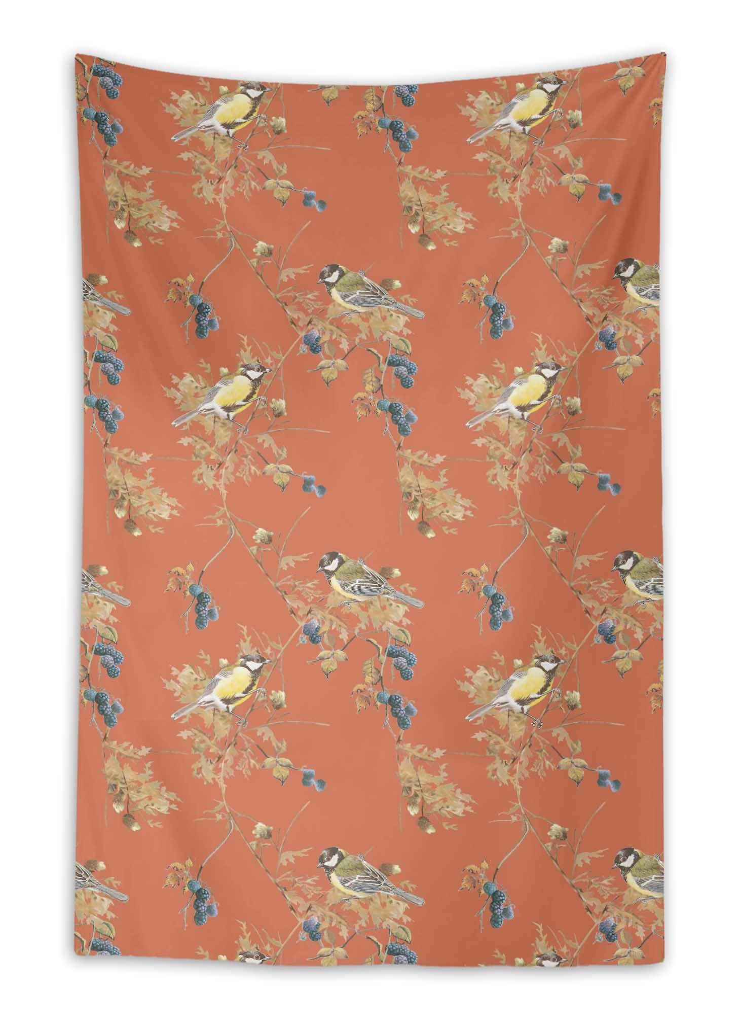 Orange Black Berry & Yellow Sparrow Bird House Wall Hanging Tapestry - 58 x 92 Inches - Kids Room Decor, Nursery Wall Art, Boho Home Decor for Bedroom & Living Room
