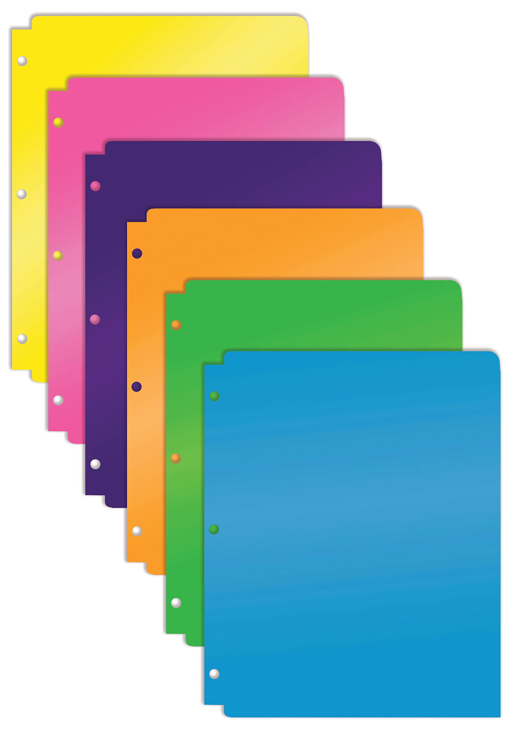 Better Office Products Heavyweight 3-Hole Punch Plastic Pocket Folders - 2-Pocket Letter Size with Business Card Slot, Assorted Neon Colors (6-Pack Bulk) - Perfect for School, Office Organization & Document Storage