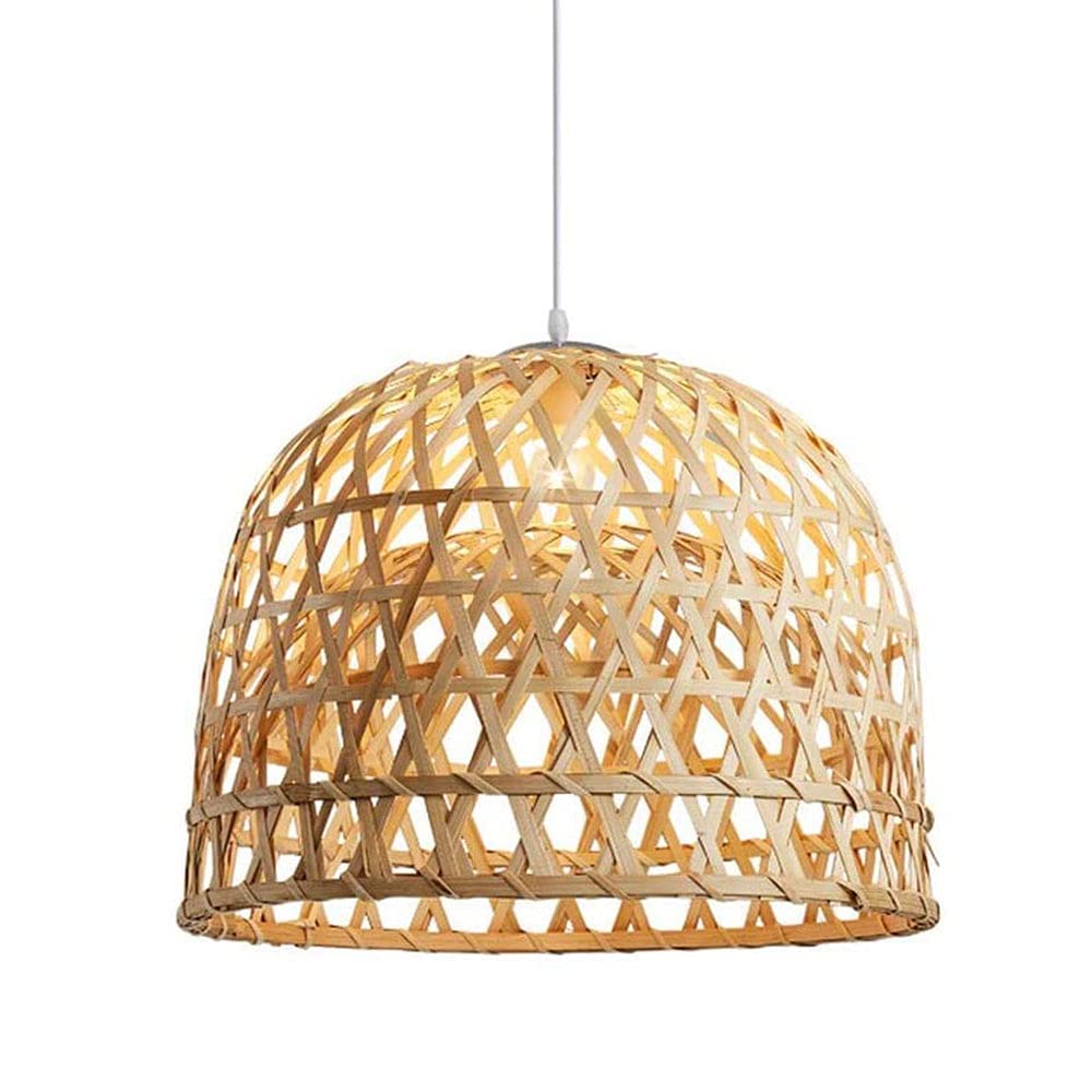 Geometric Hollow Pendant Light - Natural Beige Bamboo Rattan Lampshade with Adjustable Cord, Handwoven Ceiling Light Fixture for Living Room, Restaurant, Teahouse & Bar | Boho Home Decor, Farmhouse Lighting, Coffee Shop Ambience