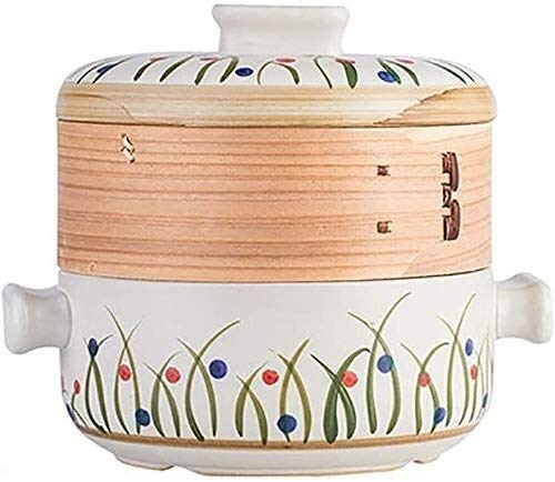 Ceramic Non-Stick Casserole Pan with Double Deck Steamer - 2.5L Flame-Resistant Soup Pot for Stovetop & Oven - Eco-Friendly Plant Design - Perfect for Stewing, Braising & Family Meals