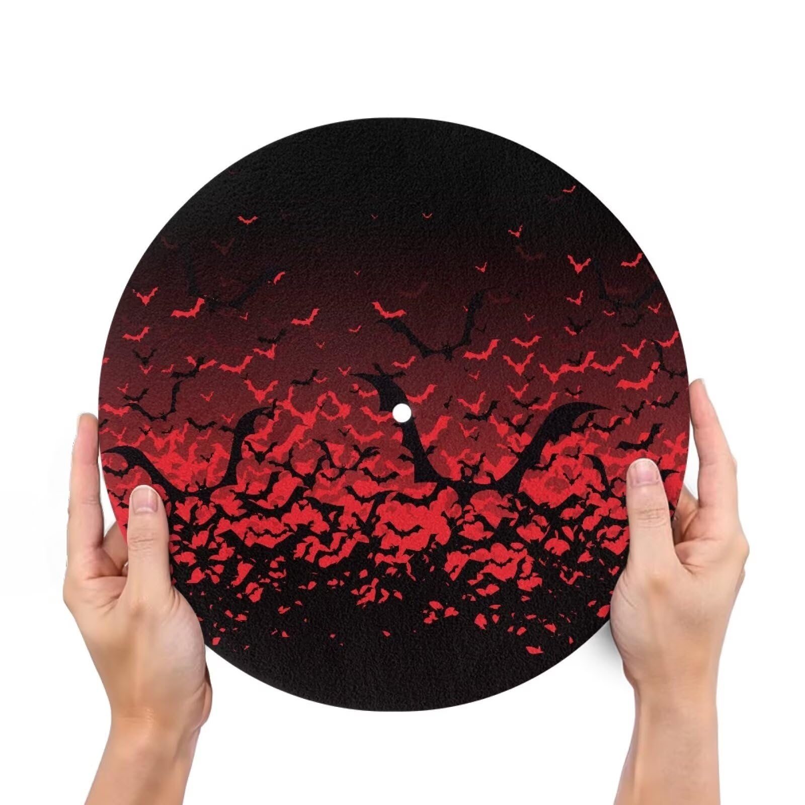 Halloween Bats Red Slipmat - Anti-Static & Anti-Slip Turntable Mat for Vinyl Record Players - Large Rubber Turntable Accessory for DJs & Music Lovers - Perfect for Halloween Parties & Music Studio Decor