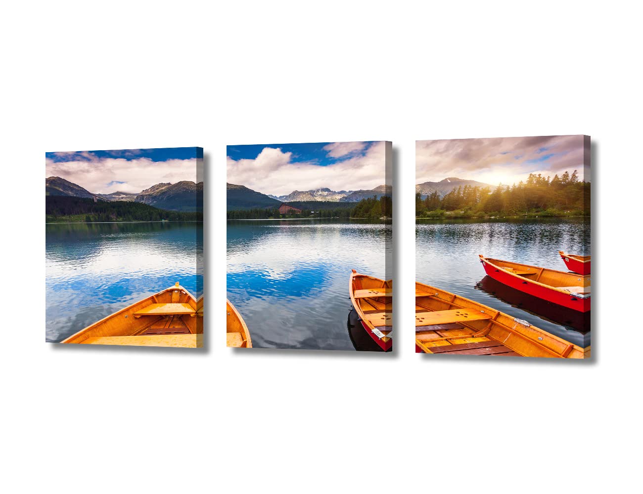 TUMOVO Mountain and Lake Landscape Canvas Wall Art - Nature Scene Modern Painting for Bedroom, Living Room & Bathroom Decor - Stretched Wooden Frame 36x16 Inches - Perfect for Home, Office or Cottage Decor