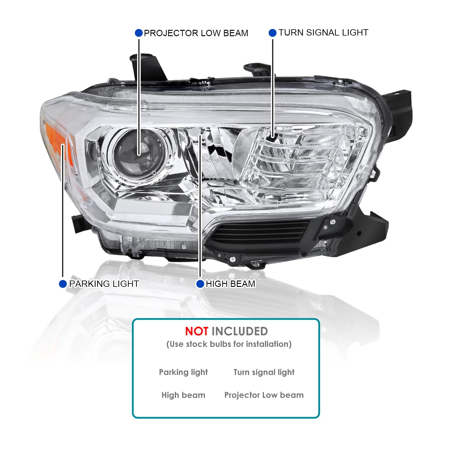 Spec-D Tuning Chrome Projector Headlight - Right Passenger Side for 2016-2022 Toyota Tacoma | LED DRL Compatible | Enhanced Night Driving & Off-Road Visibility