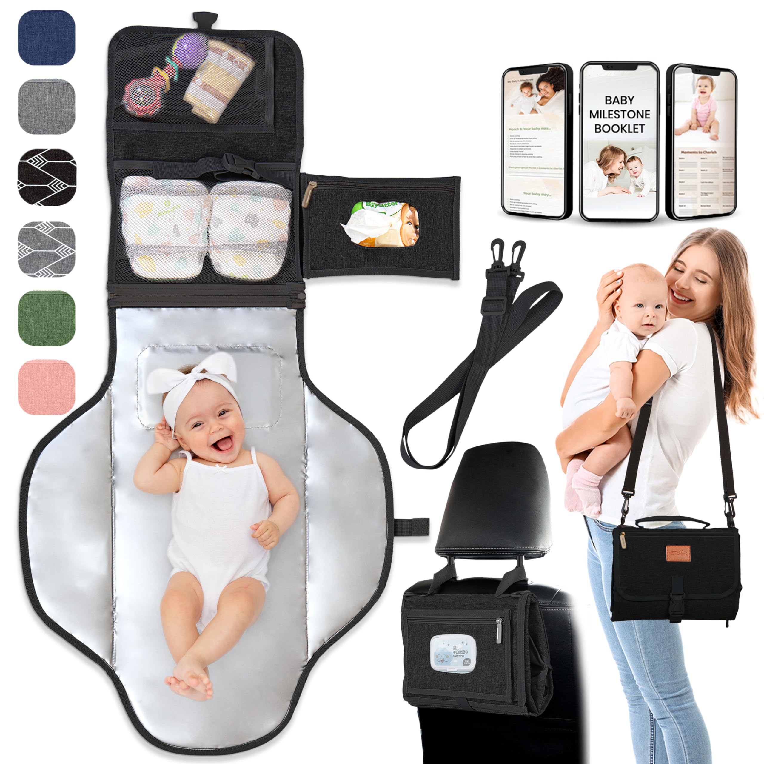 Portable Waterproof Foldable Diaper Changing Pad for Newborns & Travel - Detachable Baby Changing Station for Nursery, Car, Stroller & On-the-Go Use
