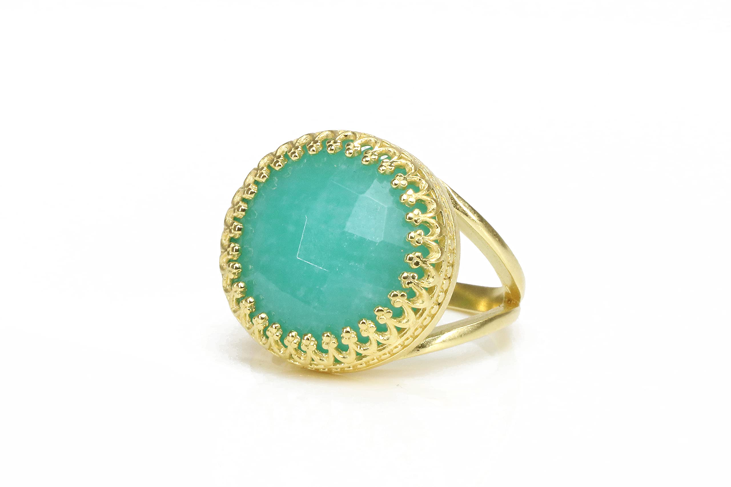 16mm Round Amazonite Ring in 14k Gold - Handmade Artisan Jewelry for Women - Elegant Statement Ring for Everyday Wear, Special Occasions & Gift Giving