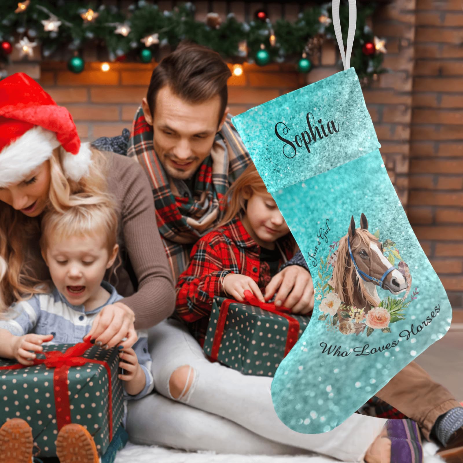 Personalized Christmas Stockings with Name - Horse Lovers Bling Print Holiday Decor for Family - 17.52 x 7.87 Inch Xmas Gift - Perfect for Fireplace Mantel, Holiday Party Favors & Festive Home Decor