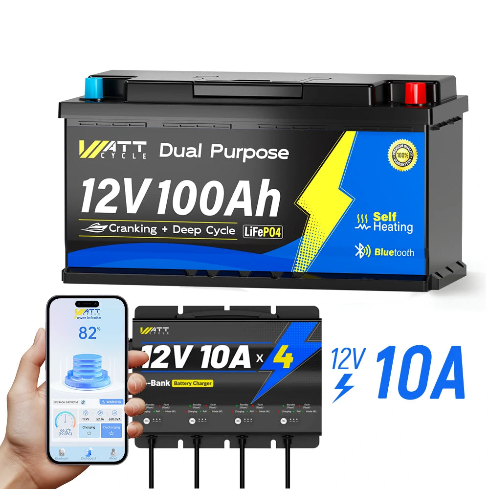 12V 100Ah 1200CCA Deep Cycle Marine Battery with Bluetooth Monitoring - Perfect for Boats, RVs, and Off-Grid Power Systems
