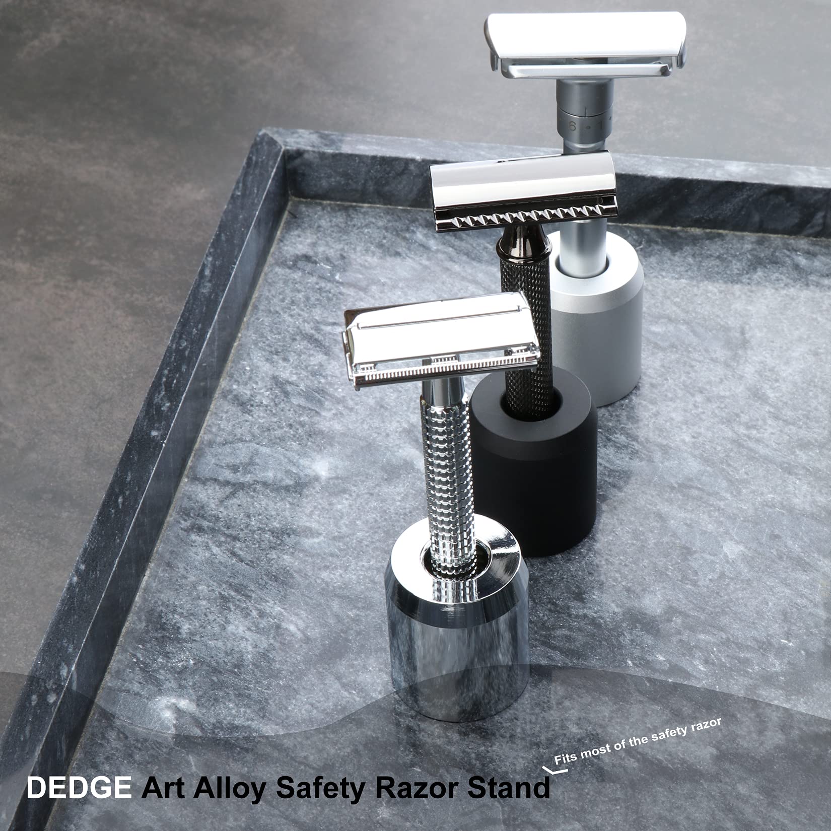 Premium DEDGE Safety Razor & Alloy Stand Set - Chrome Plated Shaving Kit for Men with Travel Case | Perfect for Home Bathroom, Travel & Grooming Gifts