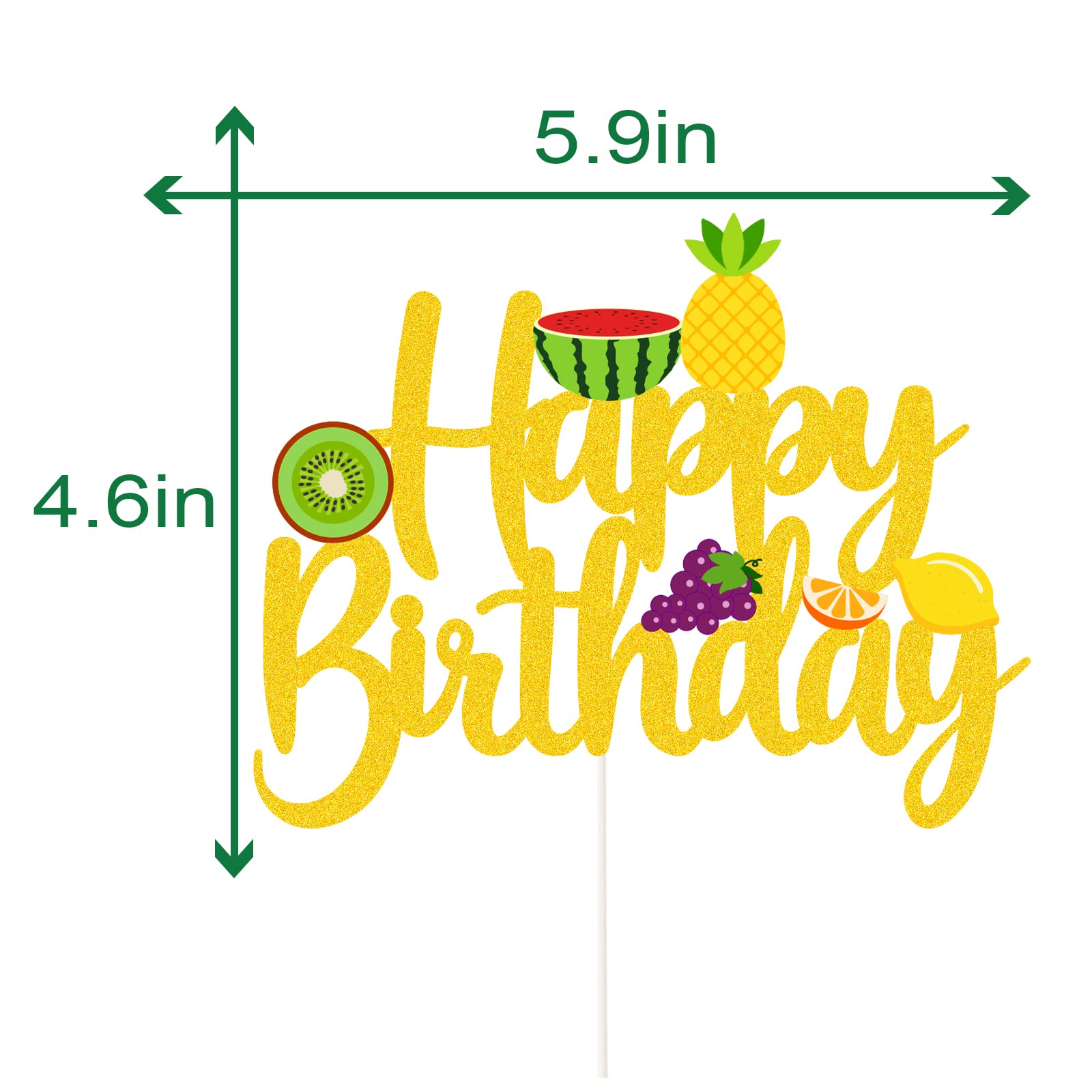 Fruit Cake Topper - Happy Birthday Cake Decorations, Summer Smash Cake Picks, Tropical Fruit Party Supplies for Boys Girls Baby Showers | Gold Dessert Decor for Birthday Parties, Baby Showers & Tropical Themed Events
