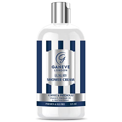 Ganeve London Luxury Shower Cream with Coffee, Patchouli Oil & Vitamin E - Paraben & SLS Free, 325ml - Hydrating & Nourishing for Dry Skin - Perfect for Spa Day & Relaxing Bath Time