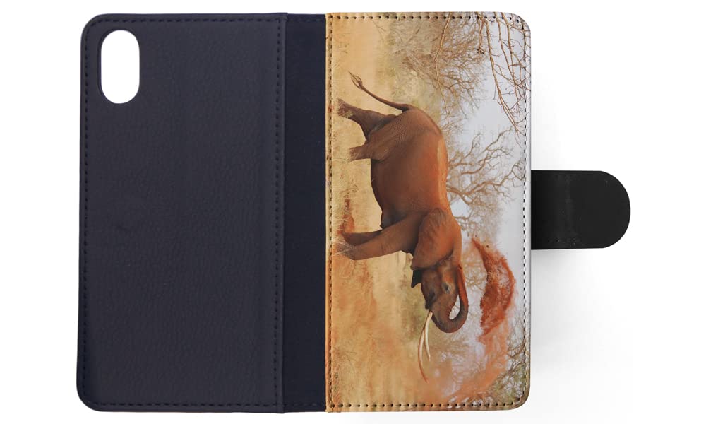 African Elephant Design Flip Wallet Phone Case for Apple iPhone X/Xs - Durable Leather Cover with Card Slots for Everyday Use & Travel