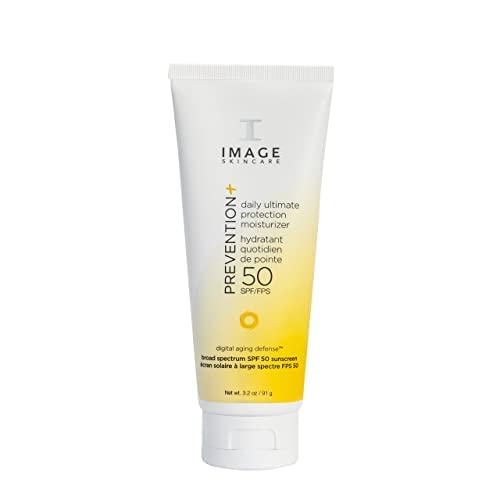 IMAGE Skincare Prevention+ Daily Ultimate Protection Moisturizer SPF 50 - Zinc Oxide Face Sunscreen Lotion with Sheer Finish, 3.2 oz - Daily Sun Protection for Face & Neck, Ideal for Outdoor Activities & Beach Days
