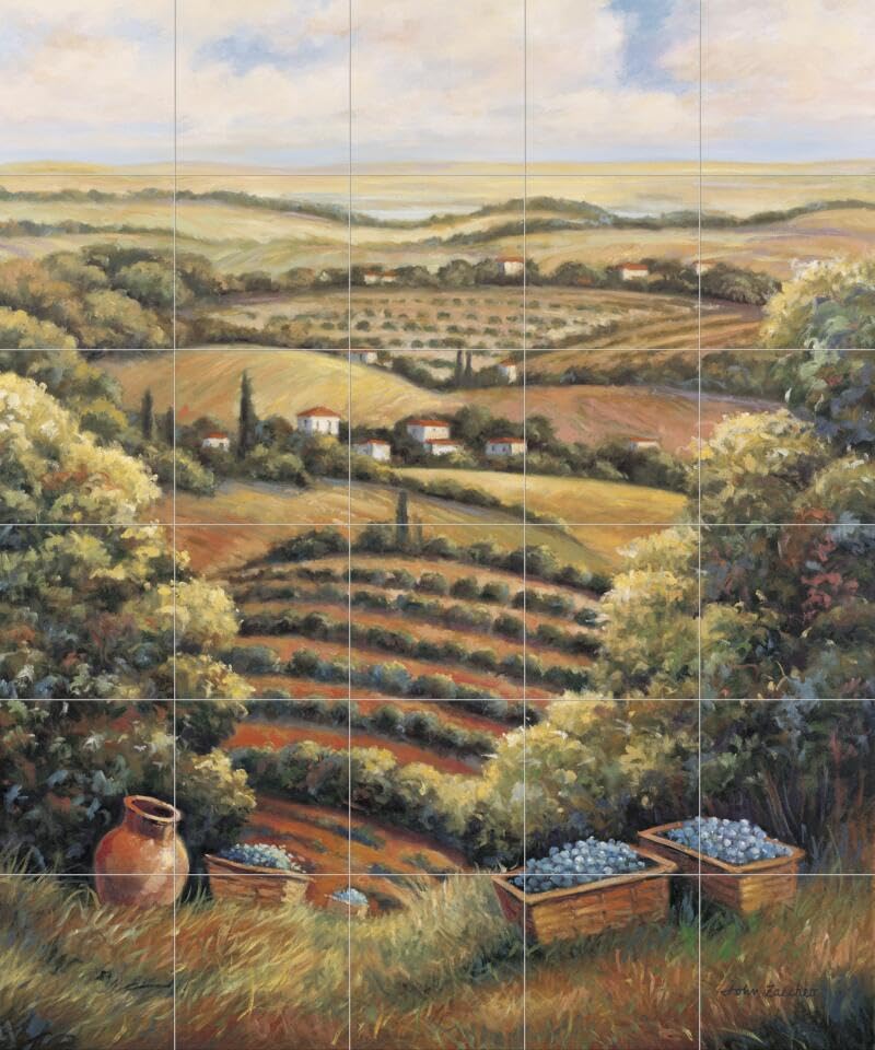 Hand-Painted Ceramic Backsplash Tile Mural - Tuscan Italian Countryside Scene for Kitchen & Bathroom Decor | Valley C Collection by John Zaccheo | Perfect for Farmhouse, Mediterranean & Vintage Style Homes