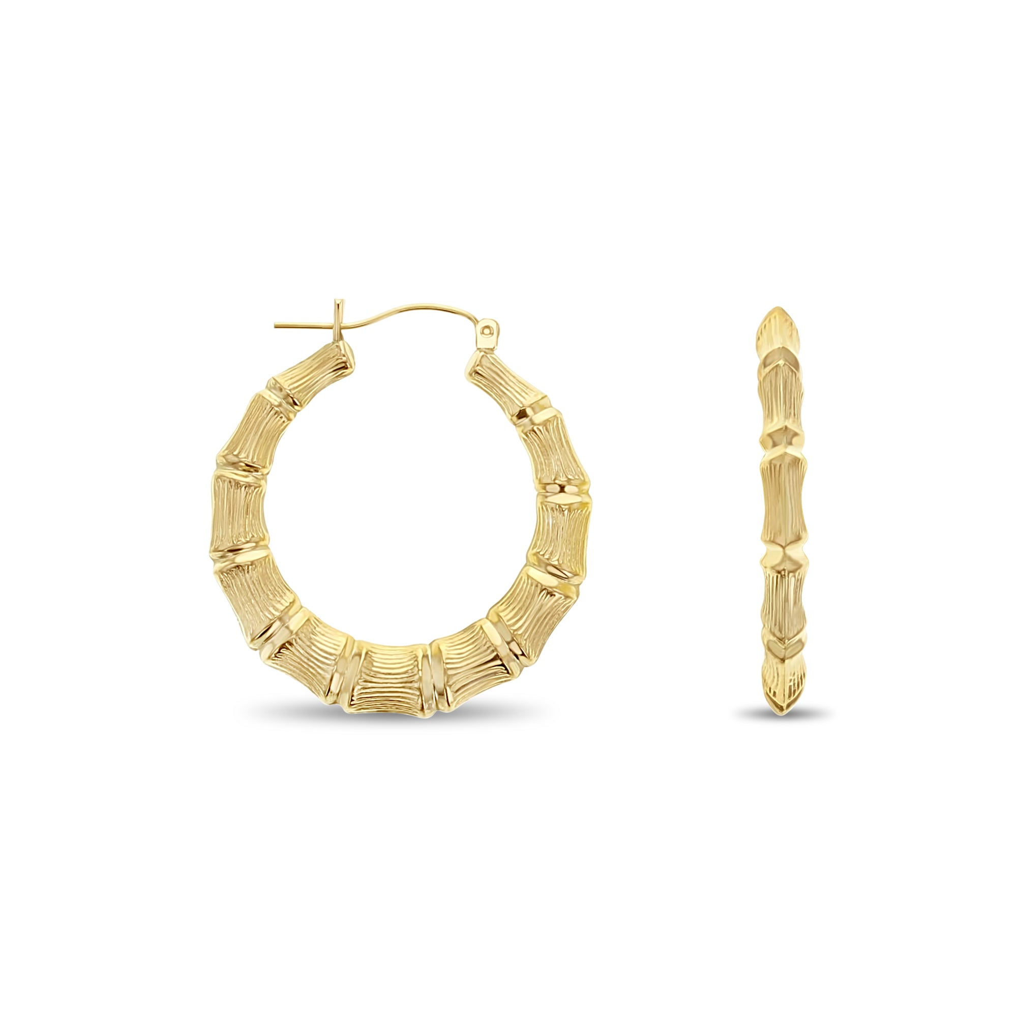38MM 14K Yellow Gold Bamboo Hoop Earrings for Women - Elegant Everyday & Party Jewelry Gift