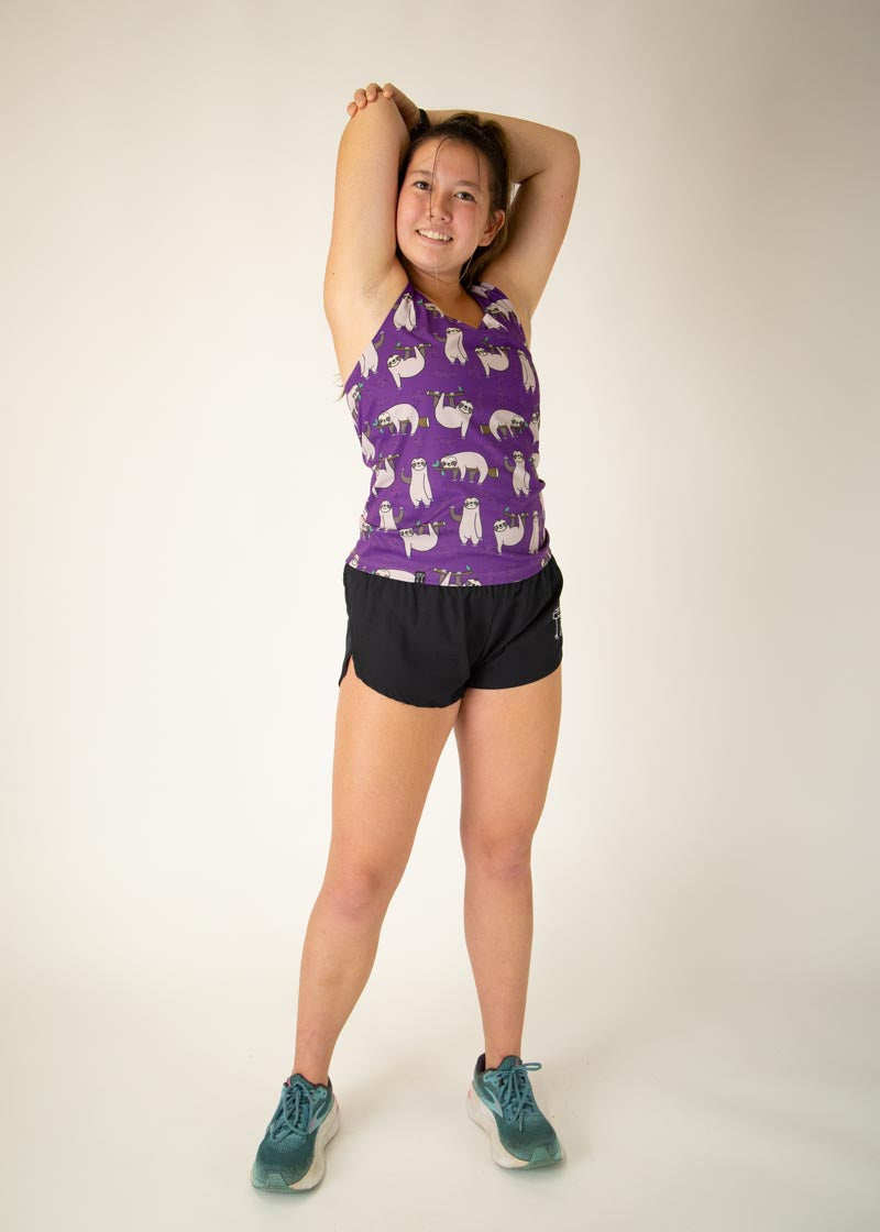Women's Sloth Print Performance Singlet - Moisture Wicking Athletic Tank Top for Running & Workouts