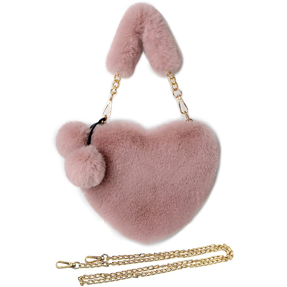 Rejolly Heart Shaped Faux Fur Handbag for Women & Girls - Soft Fluffy Small Shoulder Bag Clutch Purse - Perfect for Parties, Dates & Everyday Use