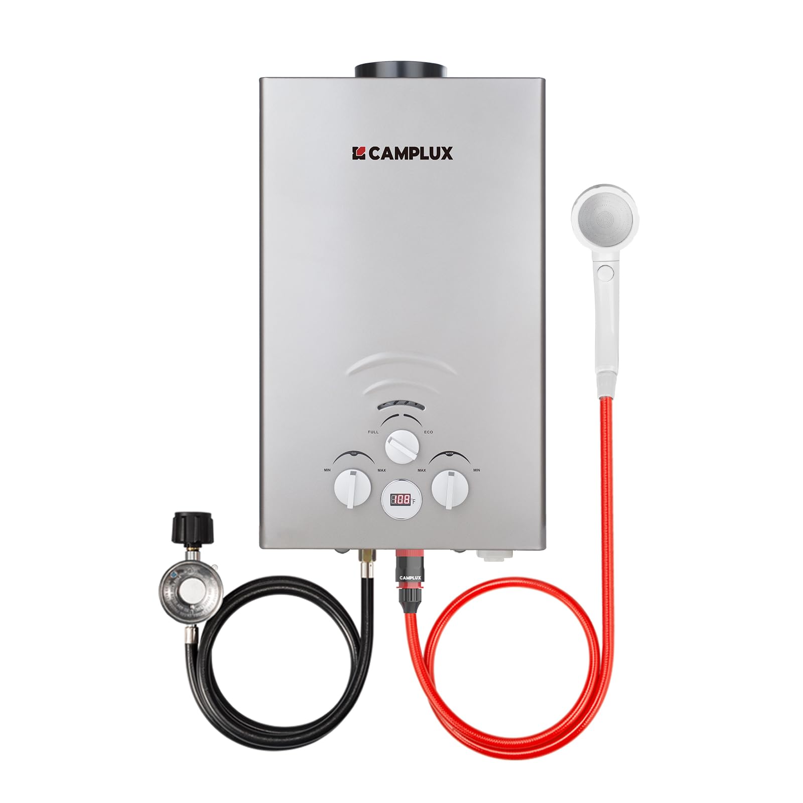 CAMPLUX 2.11GPM Portable Propane Tankless Water Heater - 55,000 BTU Outdoor Instant Hot Water System for Camping, RV, Hunting & Off-Grid Living (BW211G, Grey)