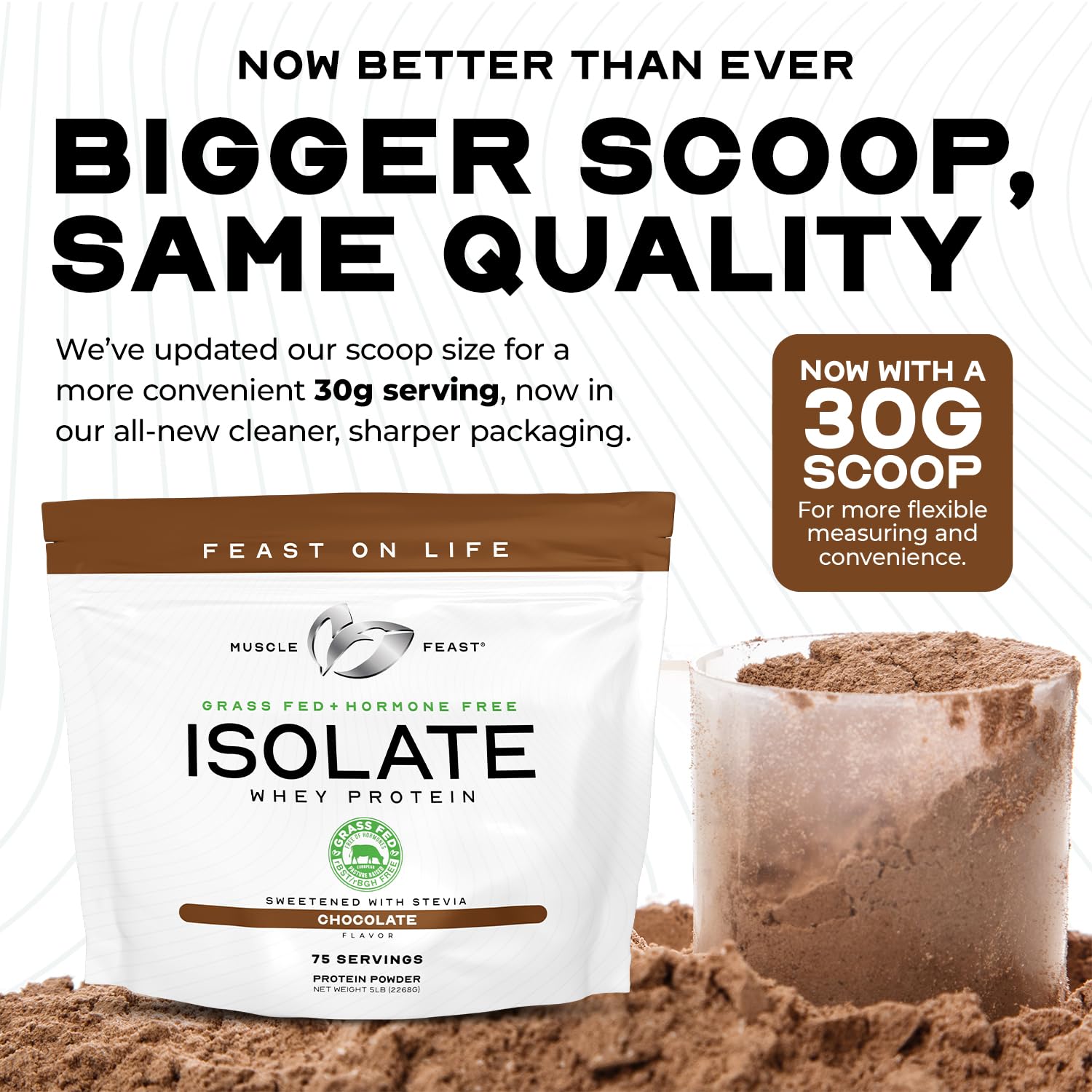 Muscle Feast Grass-Fed Whey Protein Isolate Powder - 100% Natural, Hormone Free, Pasture Raised, Cappuccino Flavor, 5lb for Post Workout Recovery & Muscle Building