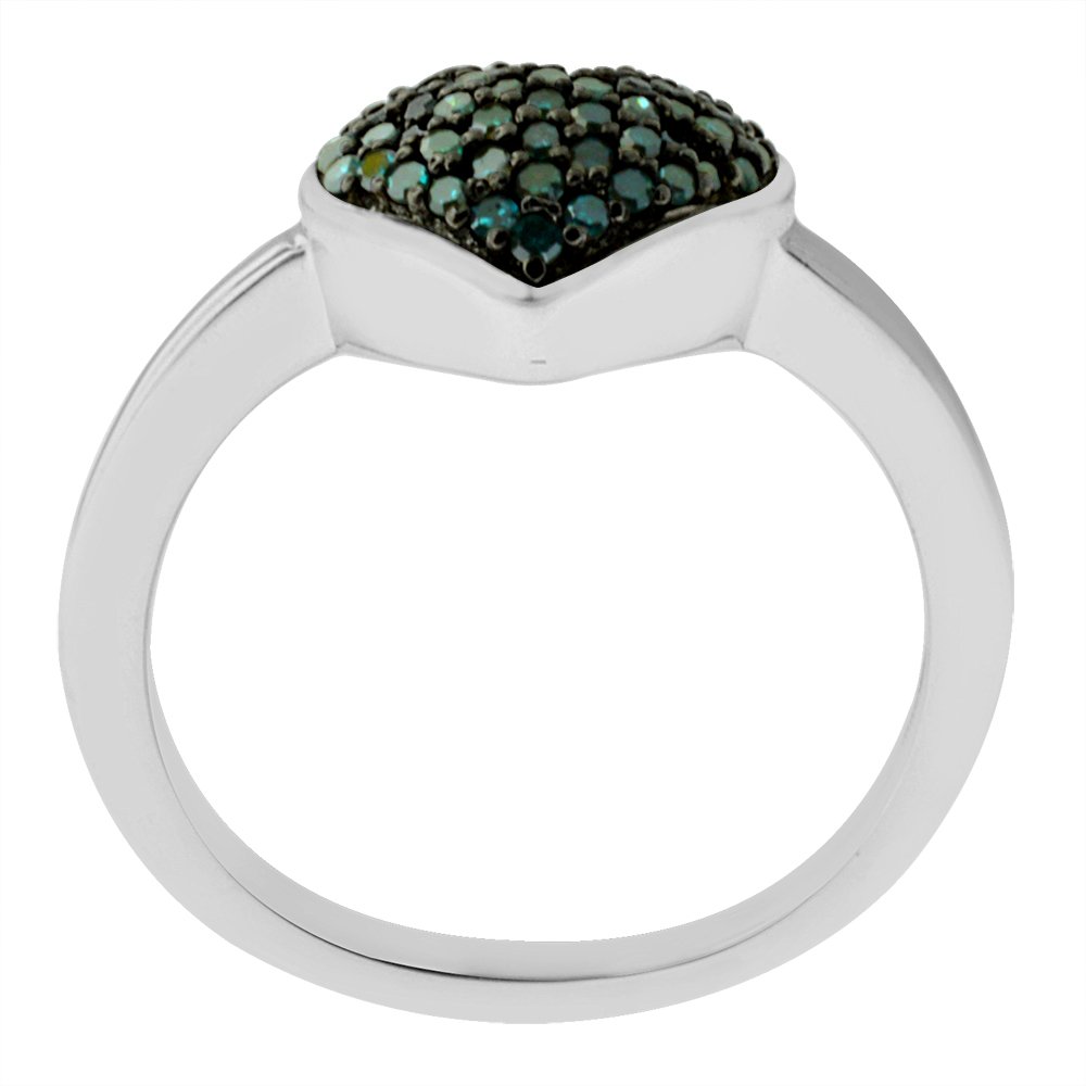 1/4 Carat (cttw) 925 Sterling Silver Blue Round Diamond Heart Ring for Women - Perfect for Valentine's Day, Anniversary Gifts & Romantic Occasions