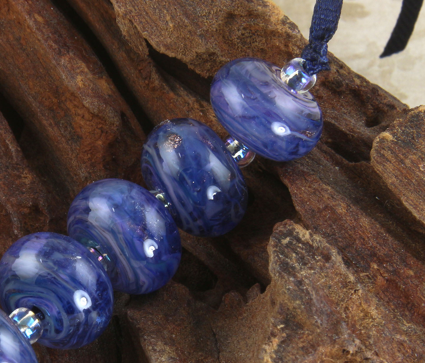 Handmade Blue Purple Swirl Lampwork Glass Beads - 6pcs for Jewelry Making, DIY Crafts & Bracelet Design - Perfect for Beaders and Artisan Creations