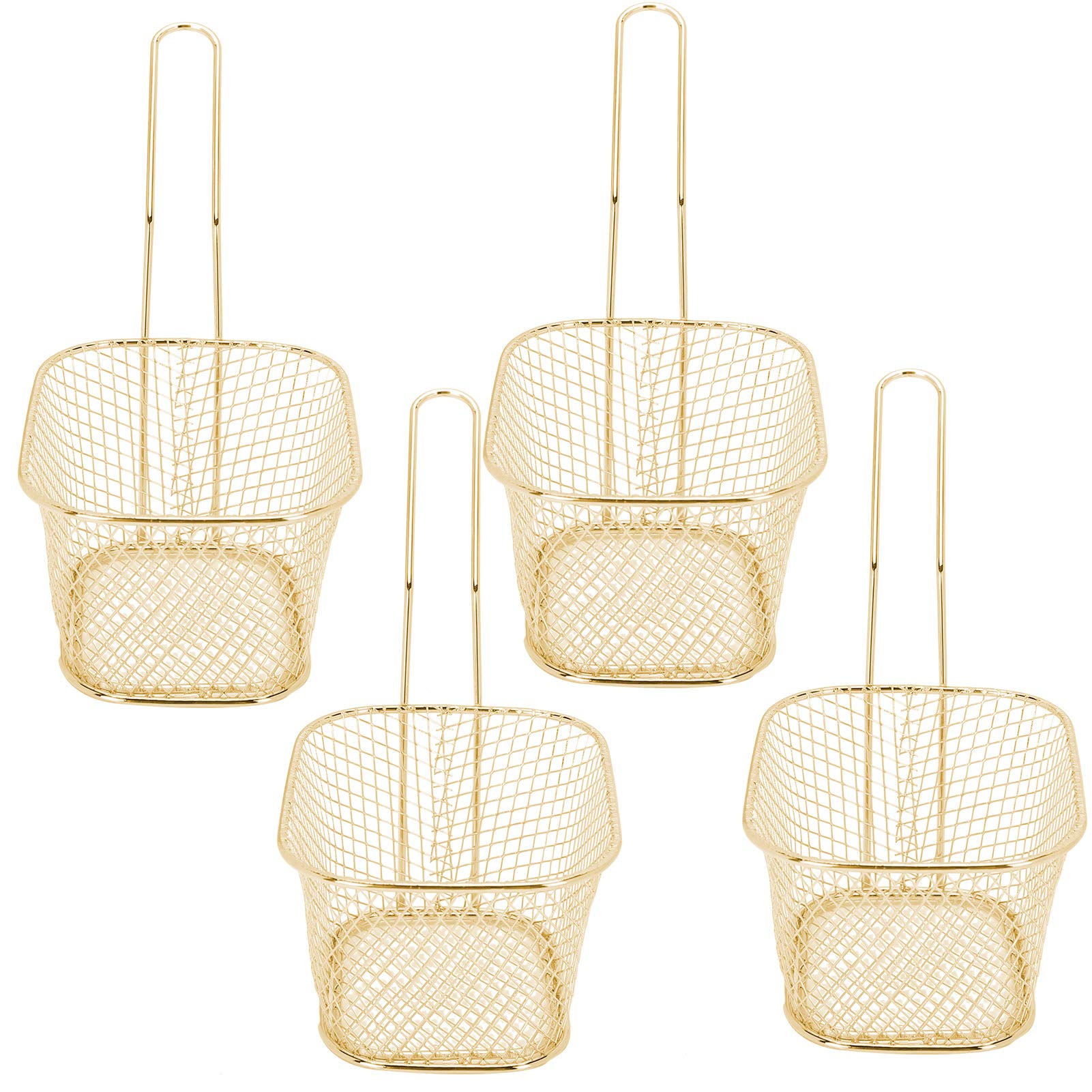 4-Piece Stainless Steel Frying Basket Set - Multi-Functional Deep Fryer Basket for French Fries, Onion Rings, Chicken Wings (Gold) - Perfect for Home Kitchens, Restaurants & Outdoor Cooking