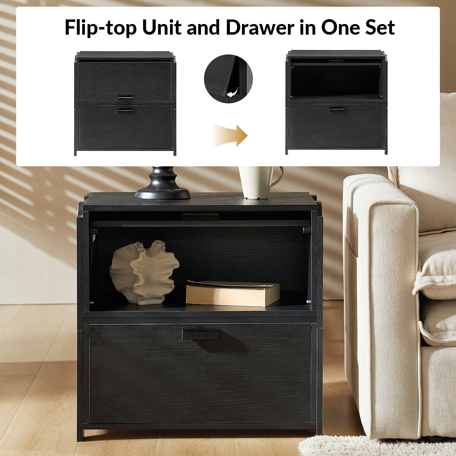 Modular Stackable Storage Drawers Nightstand with Flexible Organization - Hagen Space-Saving Bedside Organizer for Bedroom, Office & Dorm Room