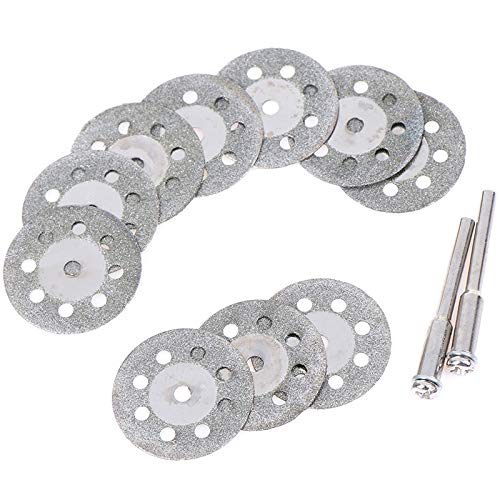 10pcs 25mm Mini Diamond Saw Blades with 2X Connecting Shank - Silver Cutting Discs for Drill & Rotary Tools - Perfect for Metal, Ceramic, Glass Cutting & DIY Projects