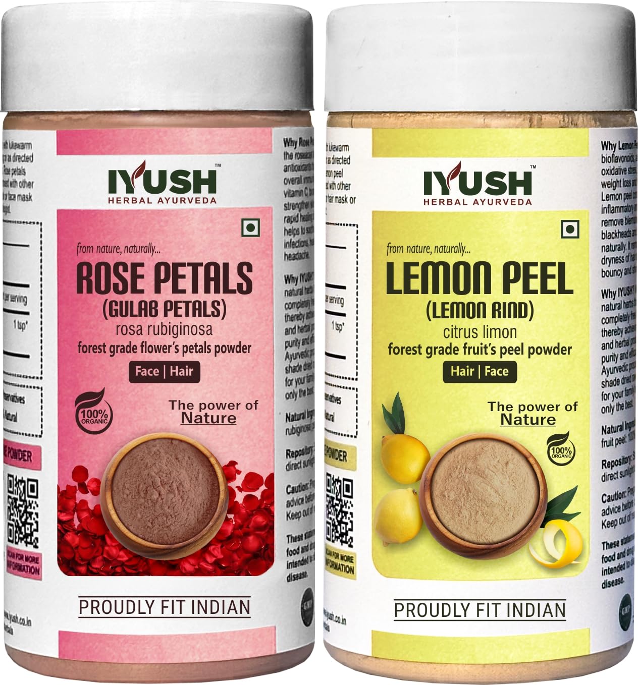 IYUSH Herbal Ayurveda Rose Powder & Lemon Peel Powder Combo - 100g Each | Natural Skin Care, Hair Treatment & Aromatherapy | DIY Face Masks & Herbal Teas
