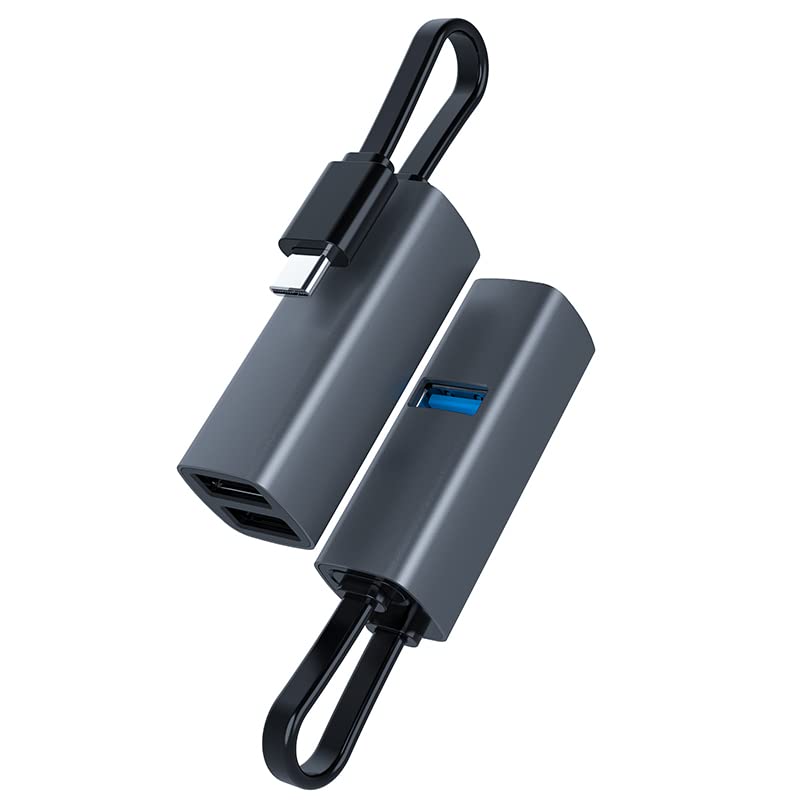 Premium Aluminum USB C Hub 3-in-1 Adapter with 1x USB 3.0 & 2x USB 2.0 Ports - Compatible with MacBook Pro/Air, iPad Pro, Chromebook, Dell XPS - Space Gray - Perfect for Office Work, Travel & Home Use