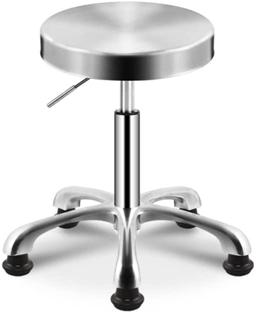 Adjustable Height Rolling Stool with Wheels - Stainless Steel Beauty Salon Stool for Barber Shop & Hairdressing - Non-Stick Rotating Lift Chair (Silver) - Perfect for Salon, Spa, Tattoo Studio & Home Makeup Vanity