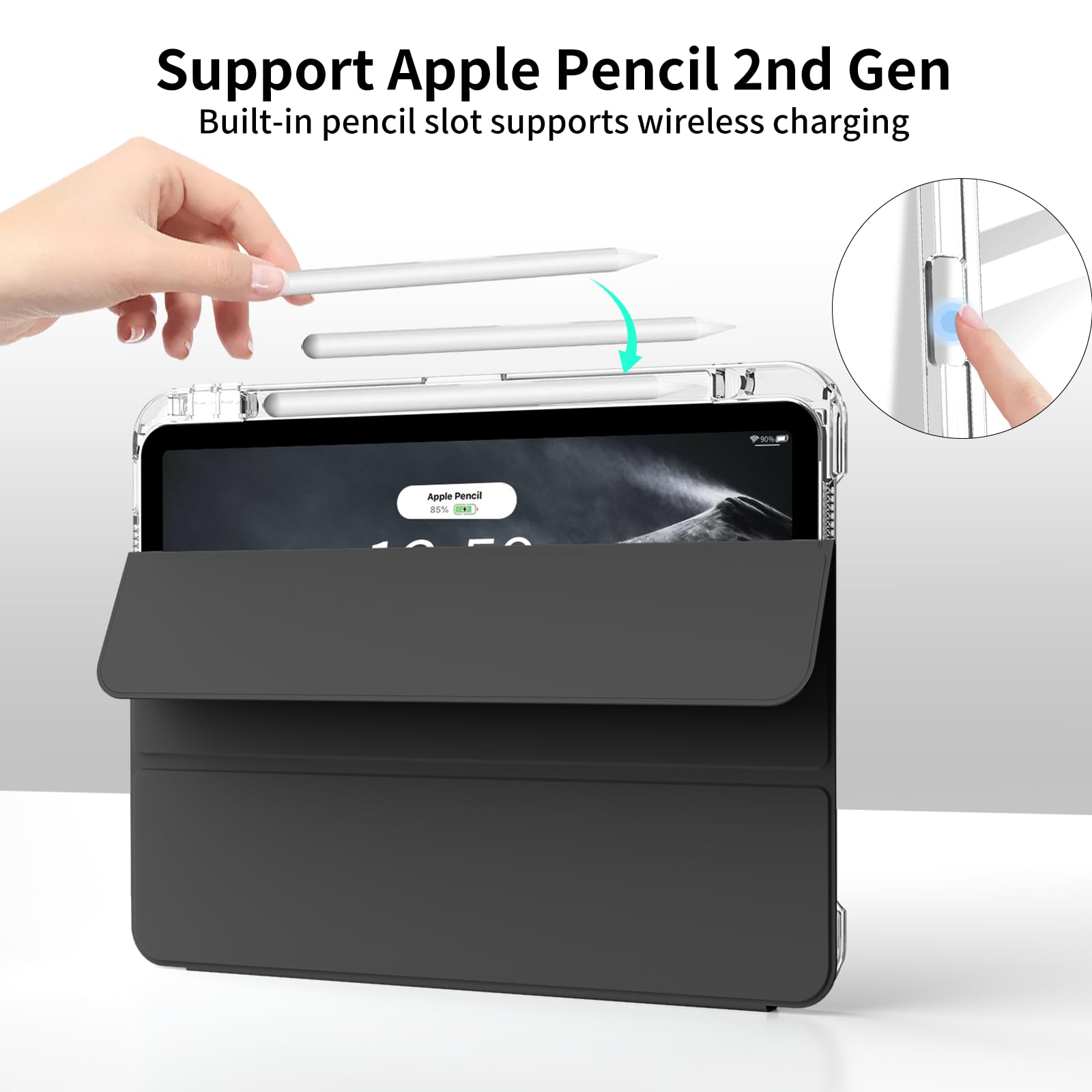 Premium Hybrid Protective Case for iPad Air 11-inch M3/M2 (2025/2024) & iPad Air 5th/4th Gen (2022/2020) - Shockproof Cover with Apple Pencil Holder, Detachable Magnetic Stand & Clear Hard Back Shell - Perfect for Work, School & Travel - Black
