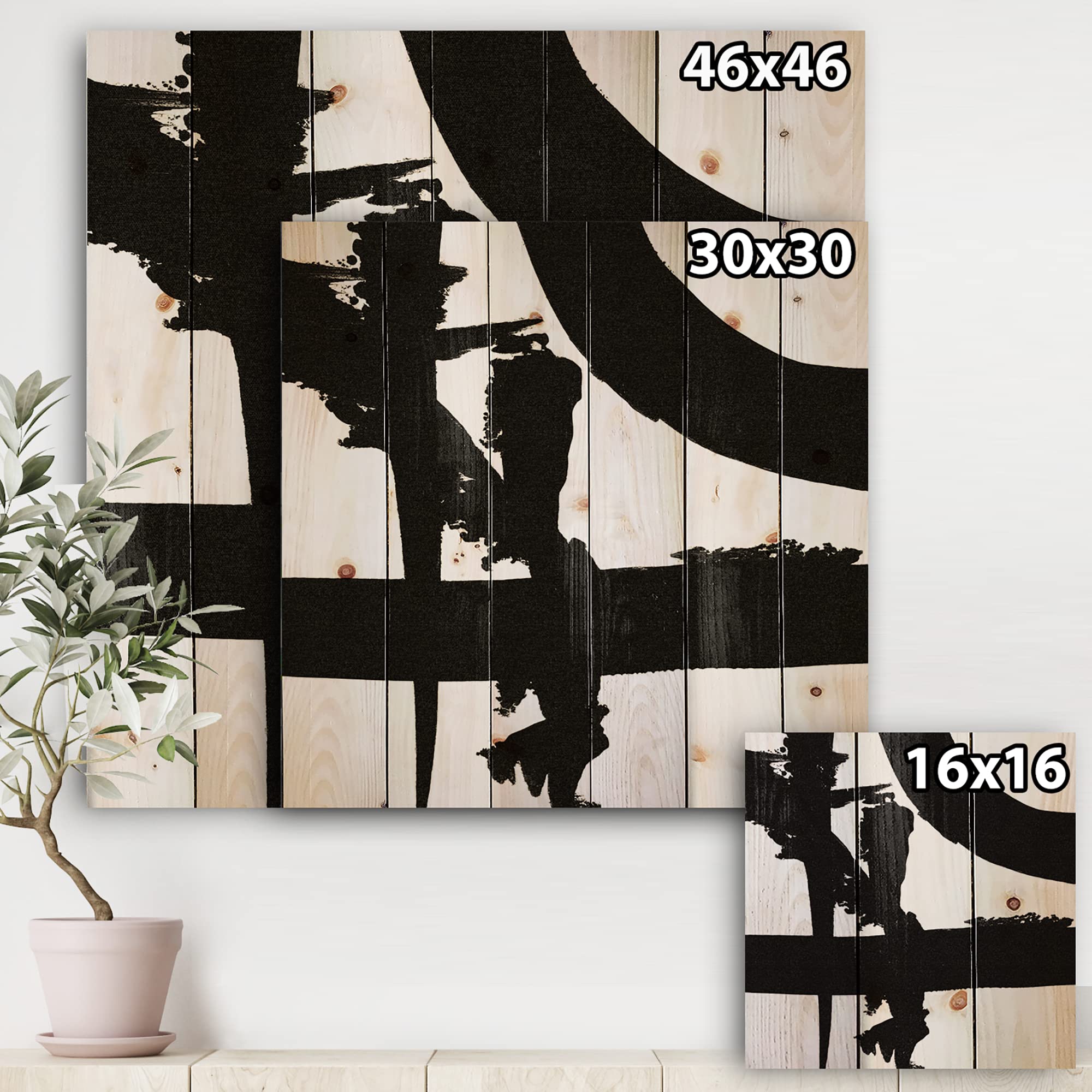 DesignQ Black & White Abstract Wood Wall Art - Mid-Century Modern Wooden Wall Decor with Geometric Patterns, Large Pine Wood Wall Panel for Living Room, Bedroom & Office Decor