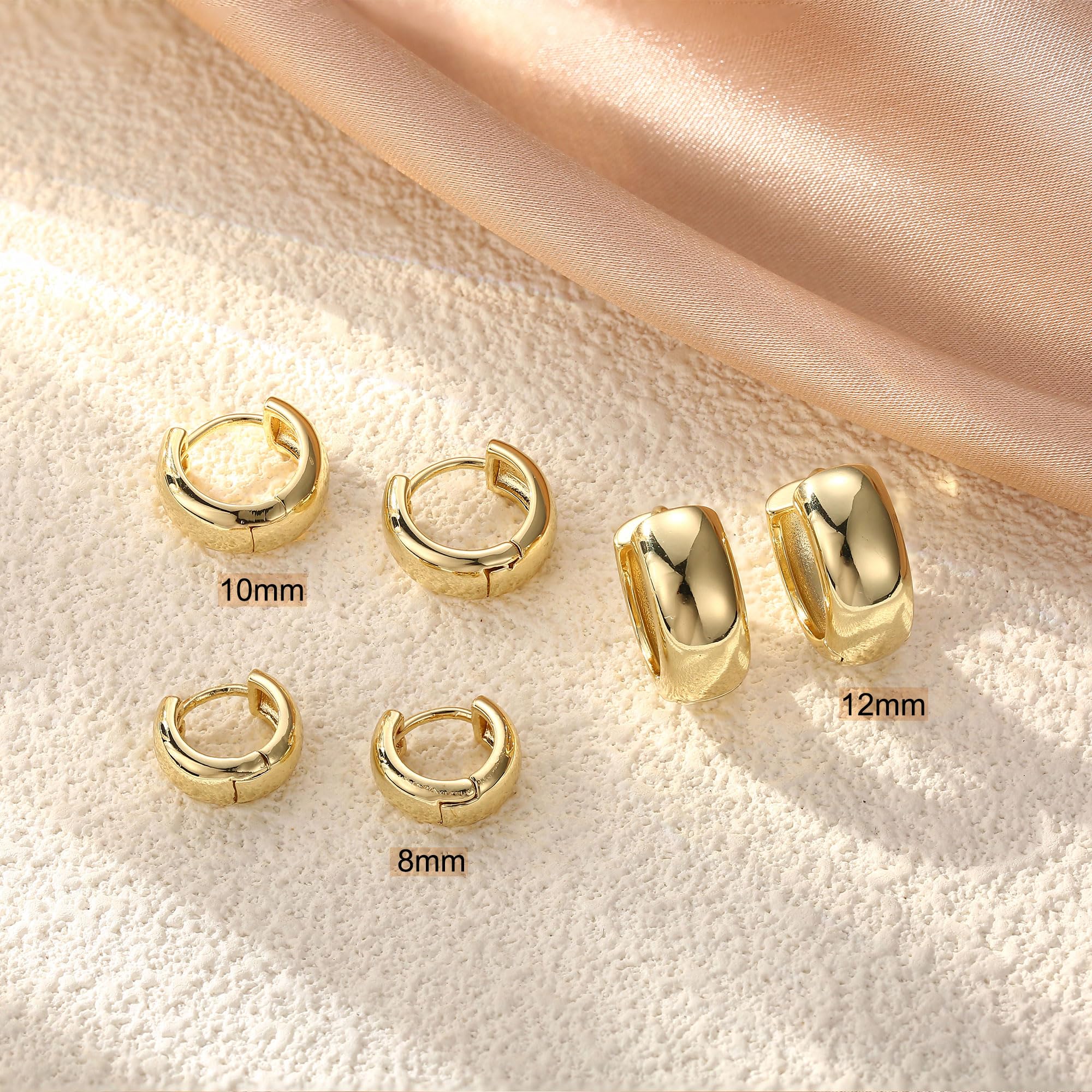 Chunky Gold Hoop Earrings for Women - 14K Gold Plated Hypoallergenic Huggie Hoops Set for Sensitive Ears | Thick Stackable Hoop Earrings for Everyday Wear, Parties & Gifts