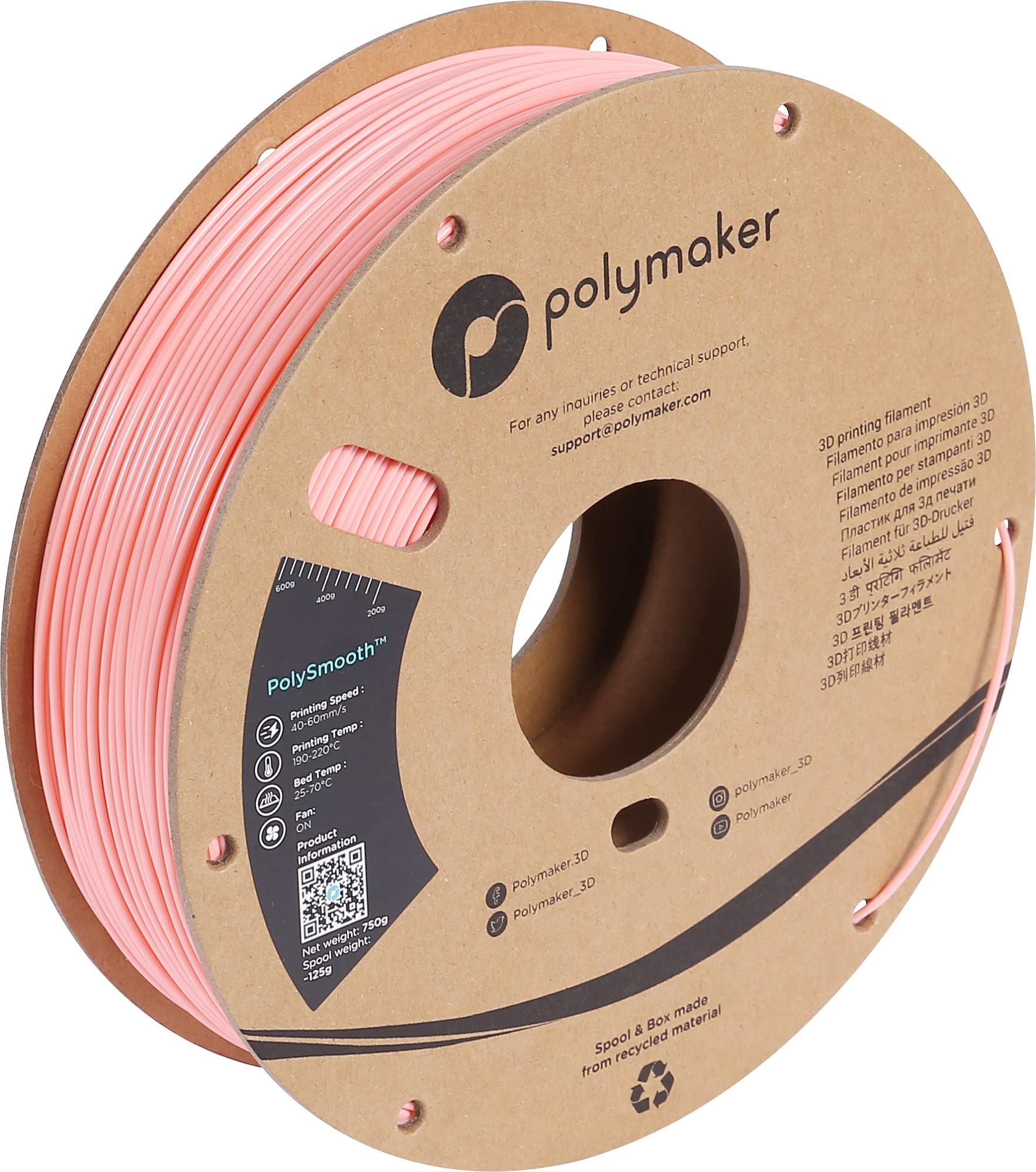 Polymaker PolySmooth PVB 3D Printer Filament 1.75mm - 750g Pink Filament on Cardboard Spool | Easy Smoothing with IPA Alcohol | Compatible with Polysher | Ideal for Cosplay Props, Miniatures & Artistic 3D Prints