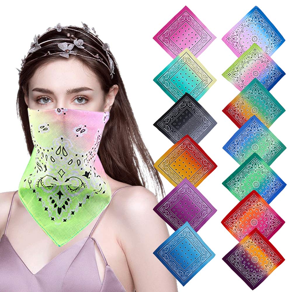 12 Pack Tie Dye Bandanas - 100% Cotton Paisley Print Bandanas for Men & Women, Gradient Color Fashion Headbands & Handkerchiefs - Perfect for Music Festivals, Western Outfits, and Outdoor Activities