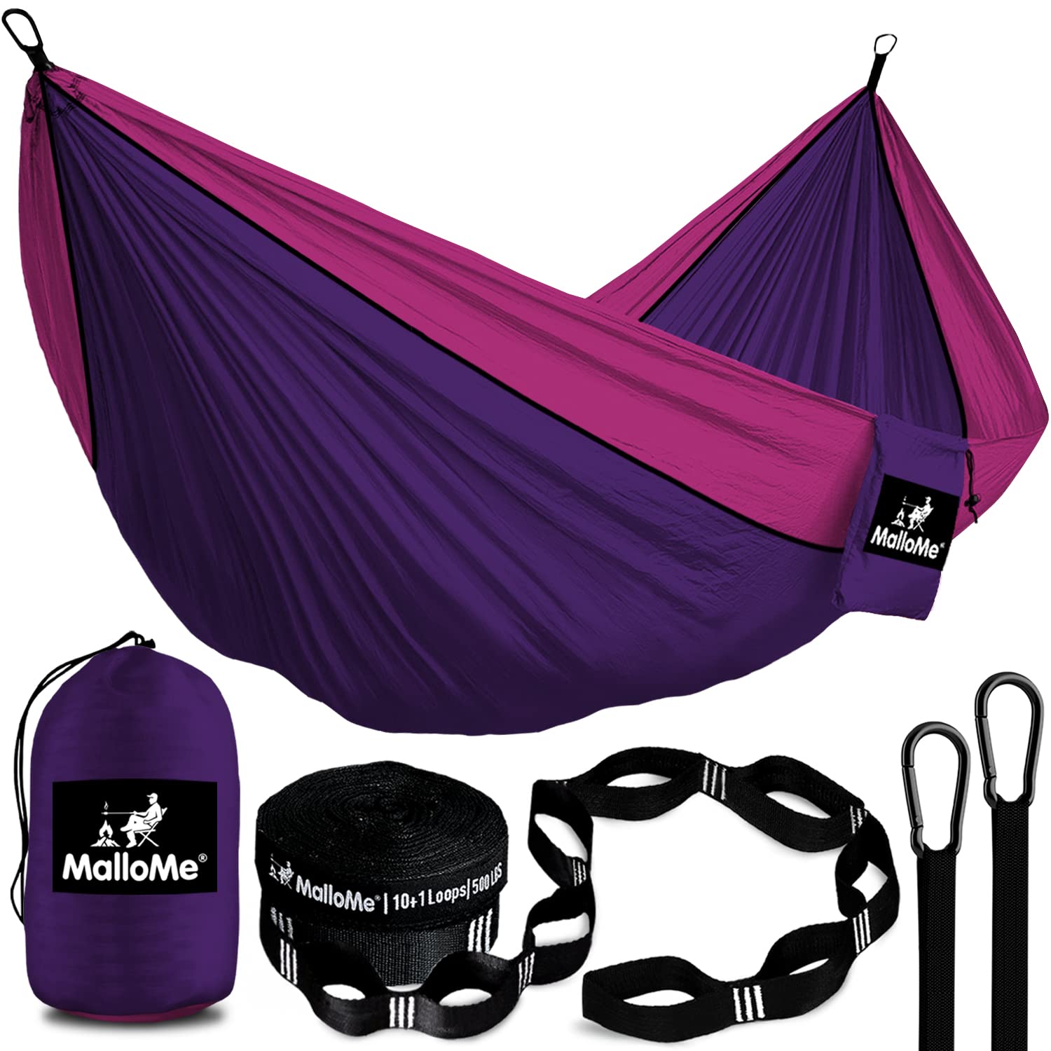 MalloMe Heavy Duty Camping Hammock with Tree Straps - Portable 1 & 2 Person Outdoor Hammock for Adults & Kids - Double Hammock for Backpacking, Hiking, Beach and Backyard Relaxation
