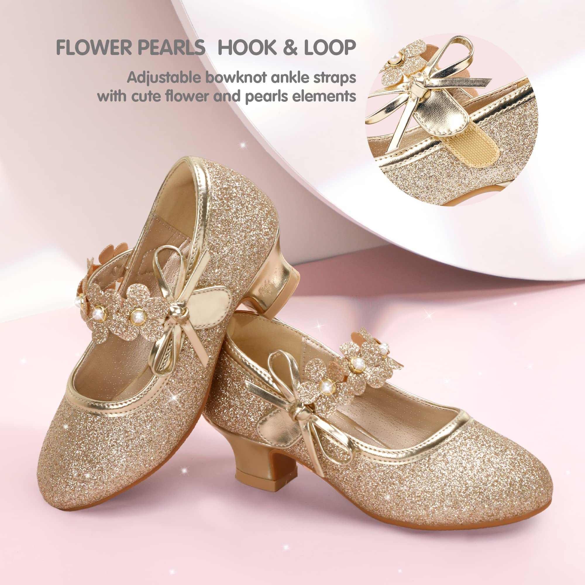 PANDANINJIA Girls Dress Shoes for Wedding & Party - Toddler Heels Pumps