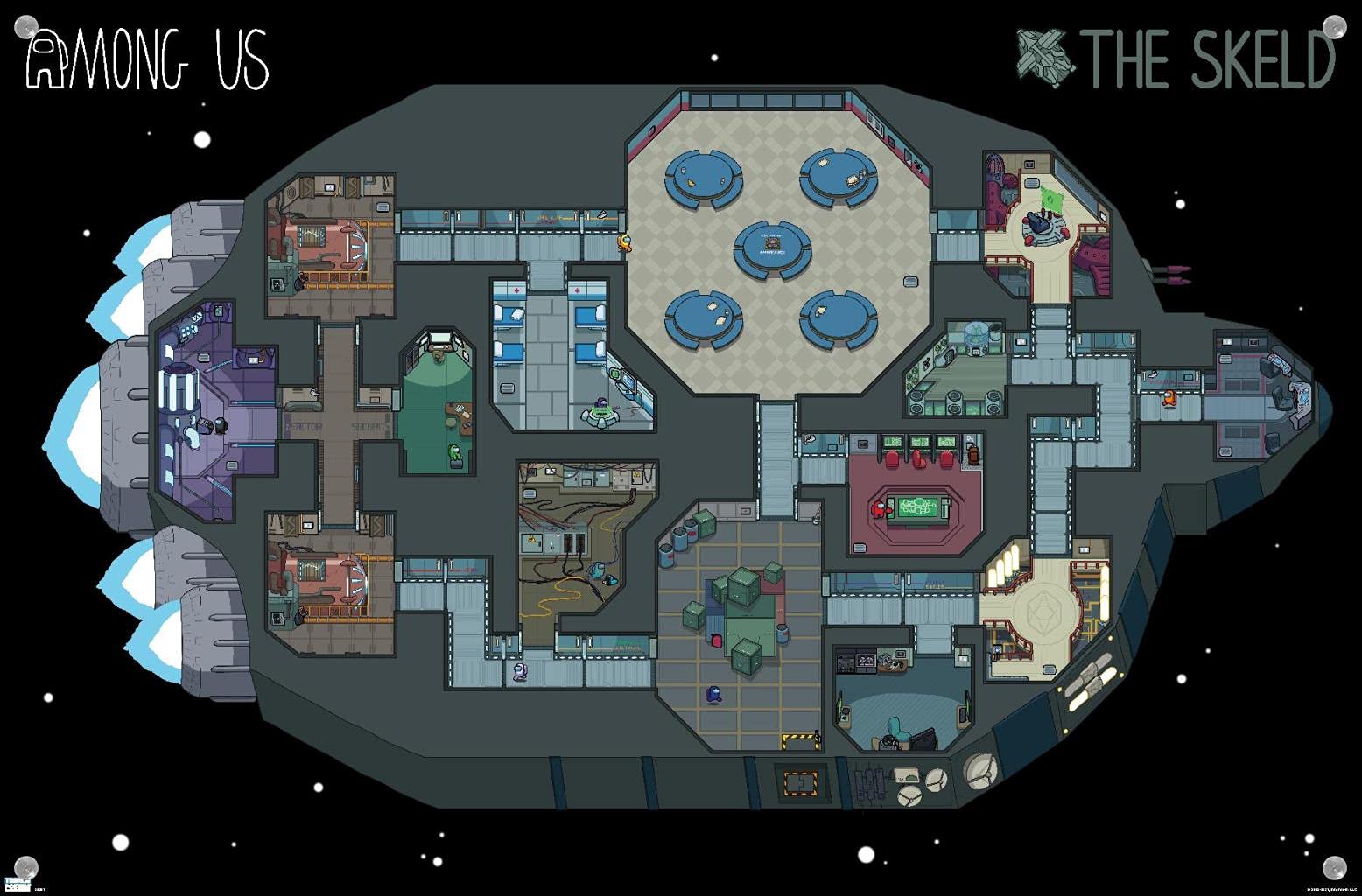 Among Us Skeld Map Wall Poster with Push Pins - Perfect for Gaming Room Decor, Gamer Gifts & Among Us Themed Parties
