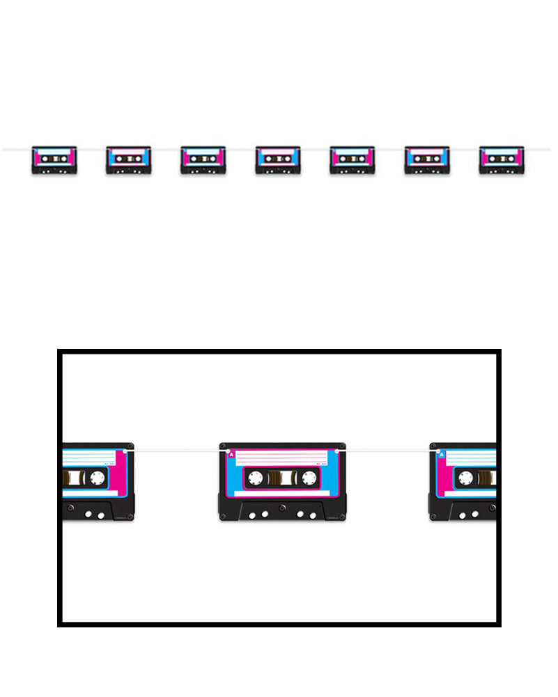 Vintage 80s Retro Cassette Tape - 2m Streamer for Party Decorations, Home Wall Art & 80s Themed Events - Perfect for Nostalgic Decor and Photo Backdrops