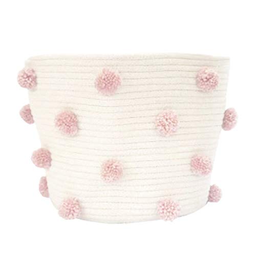 Borlai Baby Toy Storage Bin - Cotton Rope Pom Basket for Kids Room Organization, Nursery Decor & Baby Photography Props - Perfect Gift (Pink) | Ideal for Playroom Storage, Baby Shower Gifts & Newborn Photo Sessions