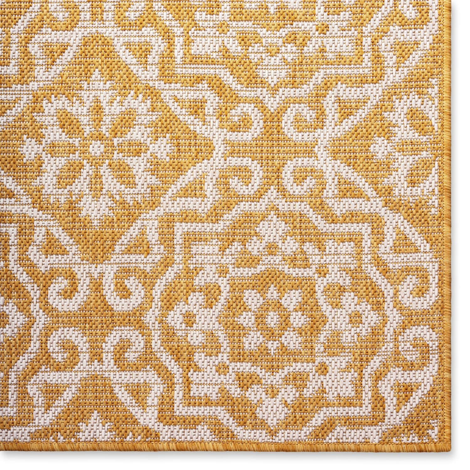 Nicole Miller New York Patio Country Danica Transitional Geometric Indoor/Outdoor Area Rug - Yellow & White - 6'6