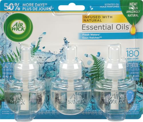 Air Wick Scented Oil Refill for Plug in Air Freshener - Fresh Waters Fragrance, 3 Pack (2.01oz) - Essential Oils for Home, Office & Bathroom Odor Elimination