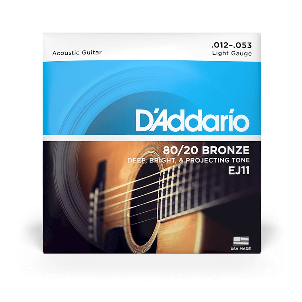 D'Addario EJ11 80/20 Bronze Light Acoustic Guitar Strings - Best for Folk, Country & Fingerstyle Playing - Perfect for Beginners & Professionals