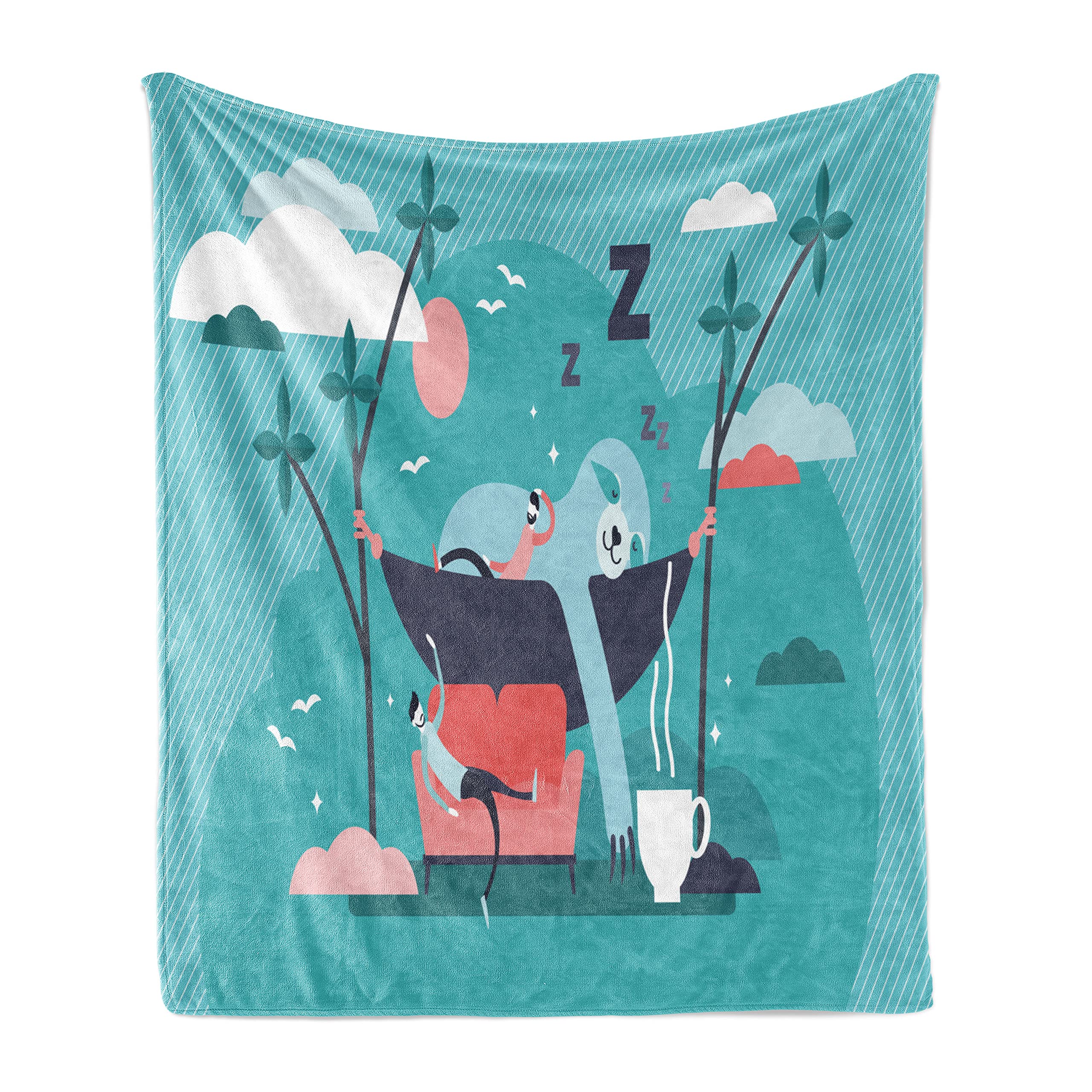 Ambesonne Funny Sloth Throw Blanket - Soft Flannel Fleece Blanket with Sleeping Lazy Animal Print - 70