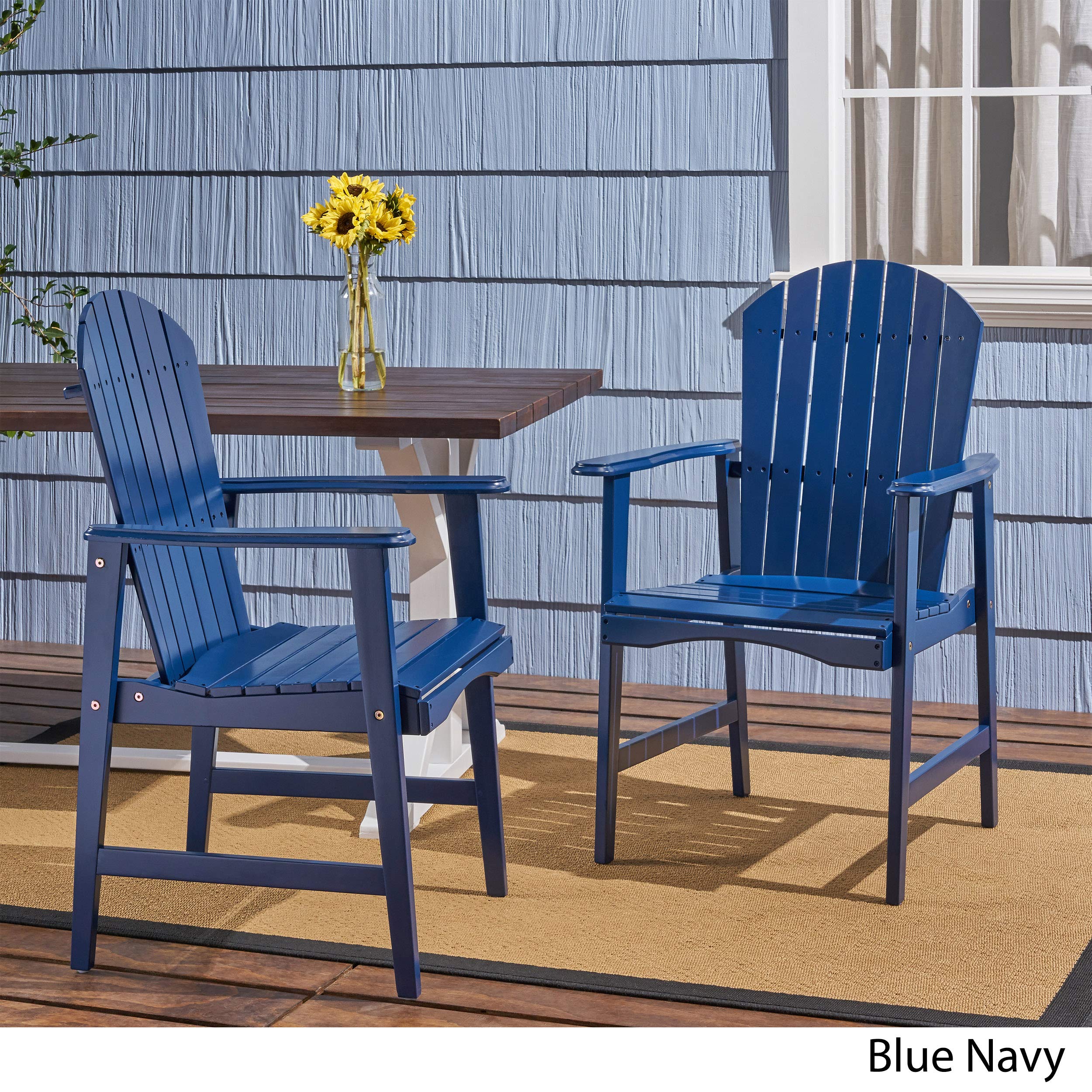 Premium Acacia Wood Adirondack Dining Chairs (Set of 2) - Weather-Resistant Outdoor Furniture with Navy Blue Finish - Perfect for Patio, Garden, and Poolside Dining