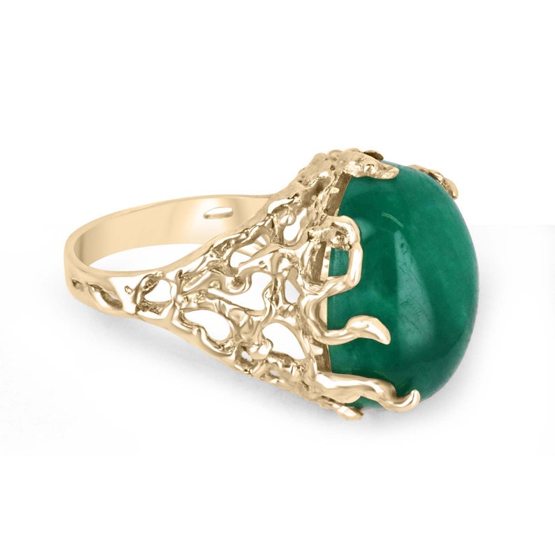 14K Gold Oval Emerald Solitaire Ring - Unisex Cabochon Prong Setting for Men & Women - Perfect for Engagement, Wedding, Anniversary & Everyday Jewelry