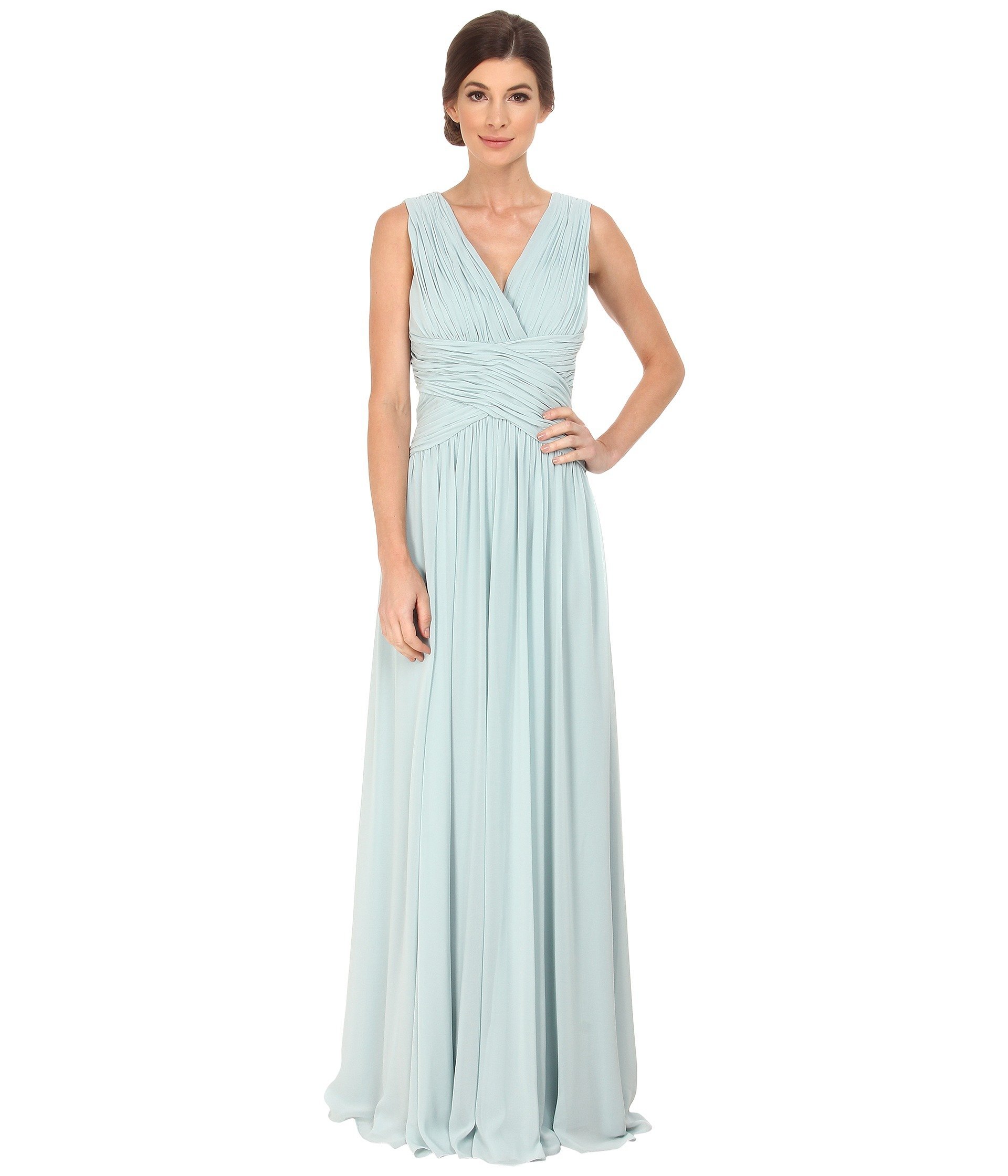 Donna Morgan Women's Sleeveless V-Neck Cross Bodice Evening Gown - Elegant Formal Dress for Weddings, Galas & Special Occasions